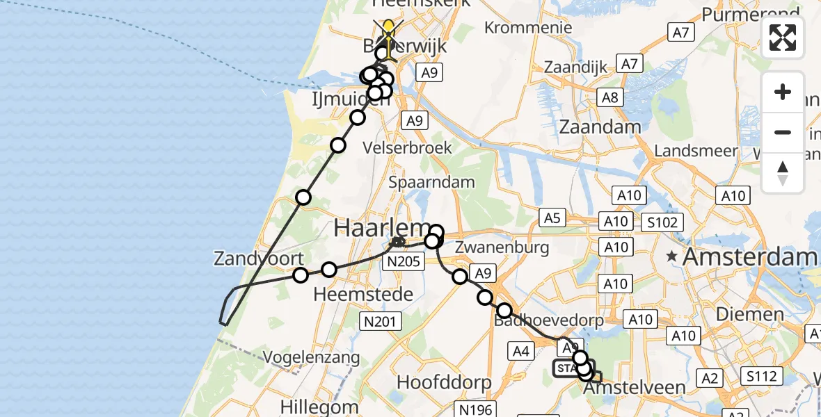 Routekaart van de vlucht: Politieheli naar Beverwijk, Warande