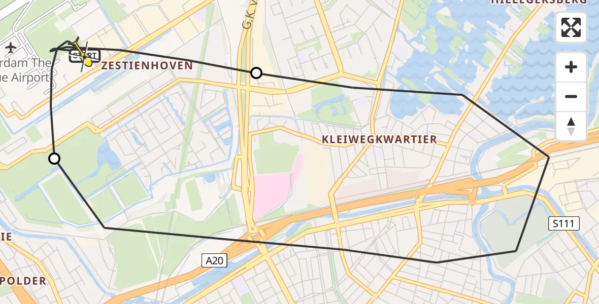 Routekaart van de vlucht: Lifeliner 2 naar Rotterdam The Hague Airport, Brandenburgbaan