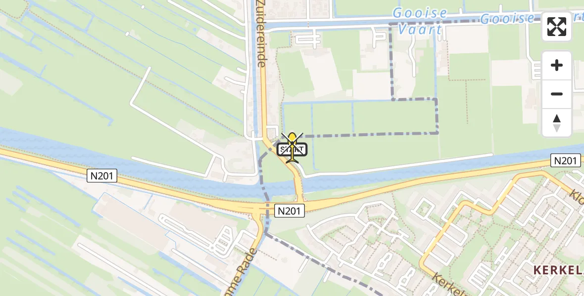 Routekaart van de vlucht: Lifeliner 1 naar 's-Graveland, Zuidereinde