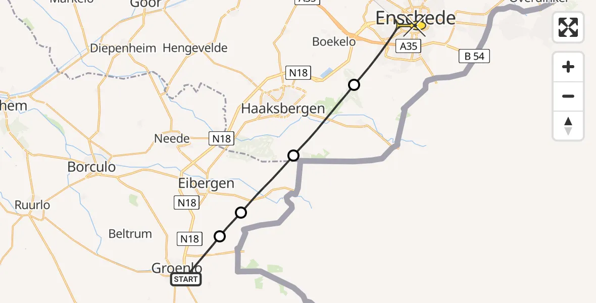 Routekaart van de vlucht: Lifeliner 3 naar Enschede, Haaksbergerstraat