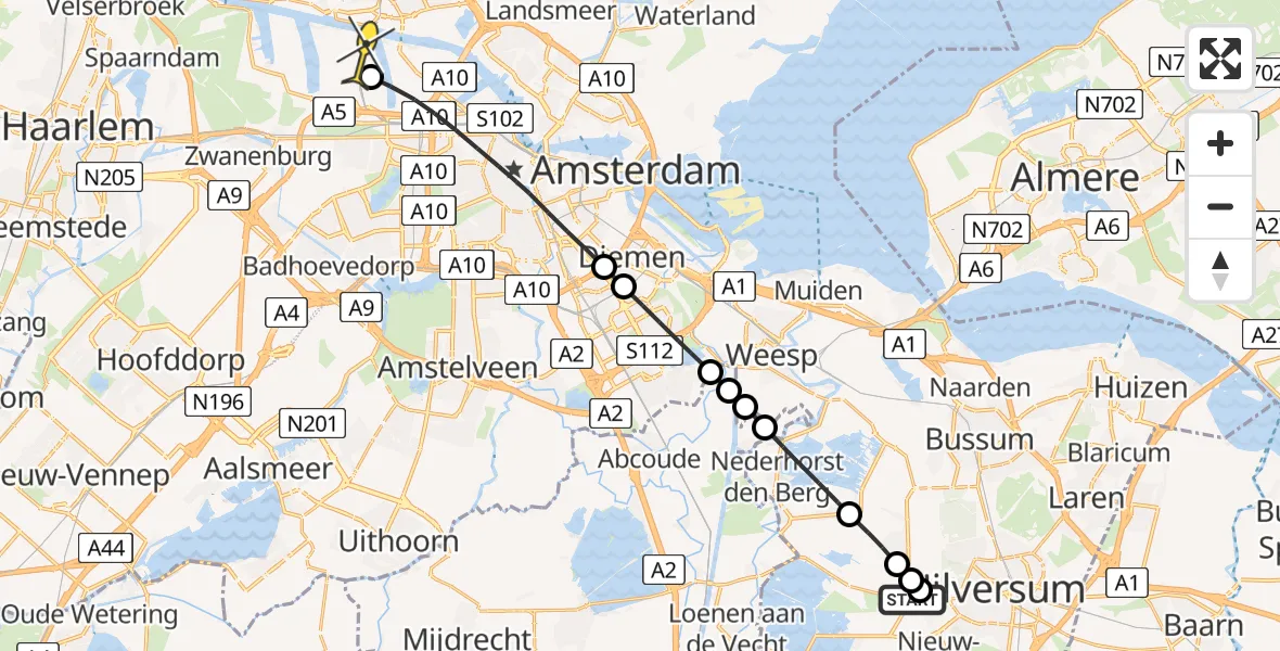 Routekaart van de vlucht: Lifeliner 1 naar Amsterdam Heliport, Hornweg