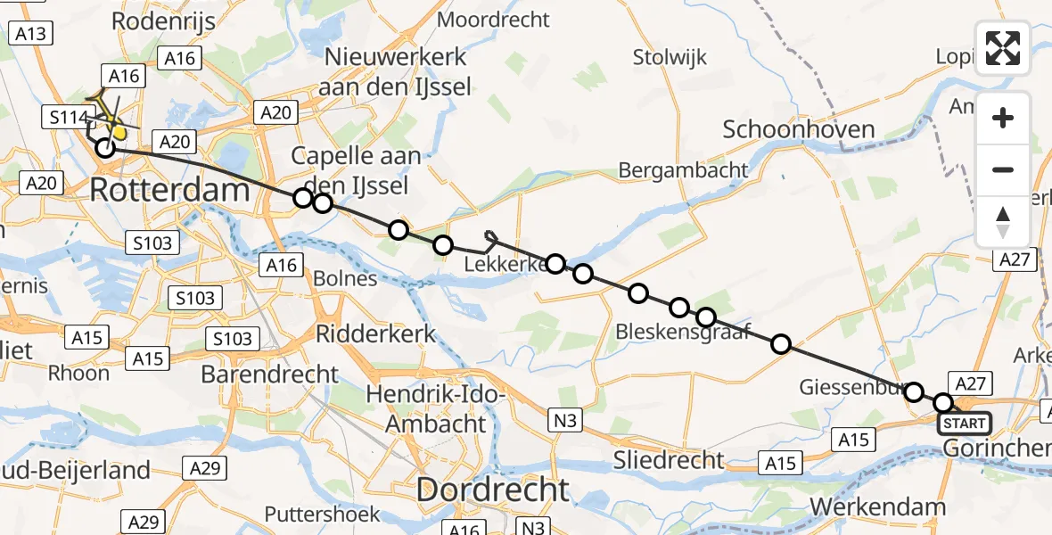 Routekaart van de vlucht: Lifeliner 2 naar Rotterdam The Hague Airport, Brandenburgbaan