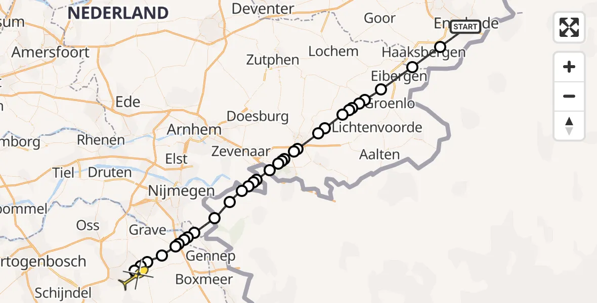 Routekaart van de vlucht: Lifeliner 3 naar Vliegbasis Volkel, Zeelandsedijk