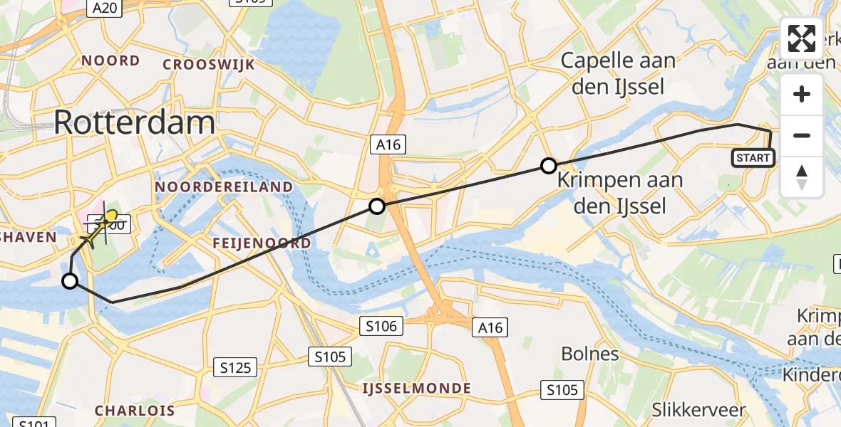 Routekaart van de vlucht: Lifeliner 2 naar Erasmus MC, Westzeedijk