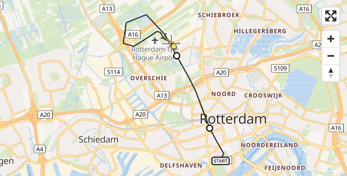 Routekaart van de vlucht: Lifeliner 2 naar Rotterdam The Hague Airport, Brandenburgbaan