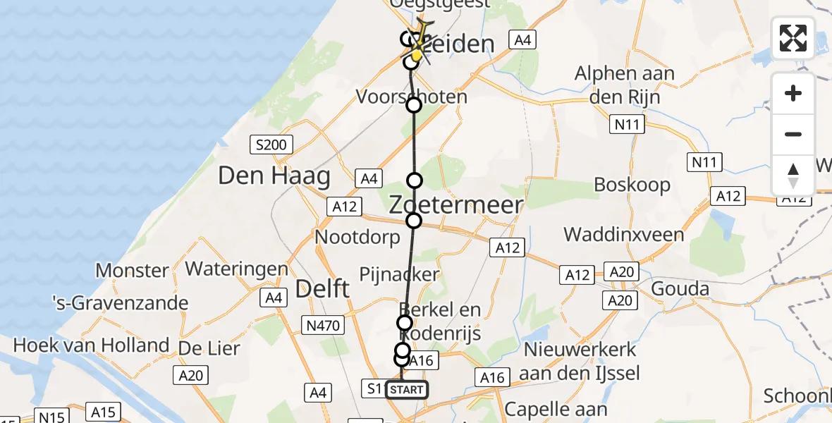 Routekaart van de vlucht: Lifeliner 2 naar Leiden, Hoge Morsweg