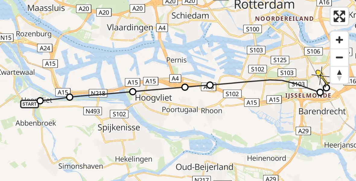 Routekaart van de vlucht: Lifeliner 2 naar Rotterdam, Schoonhovenstraat