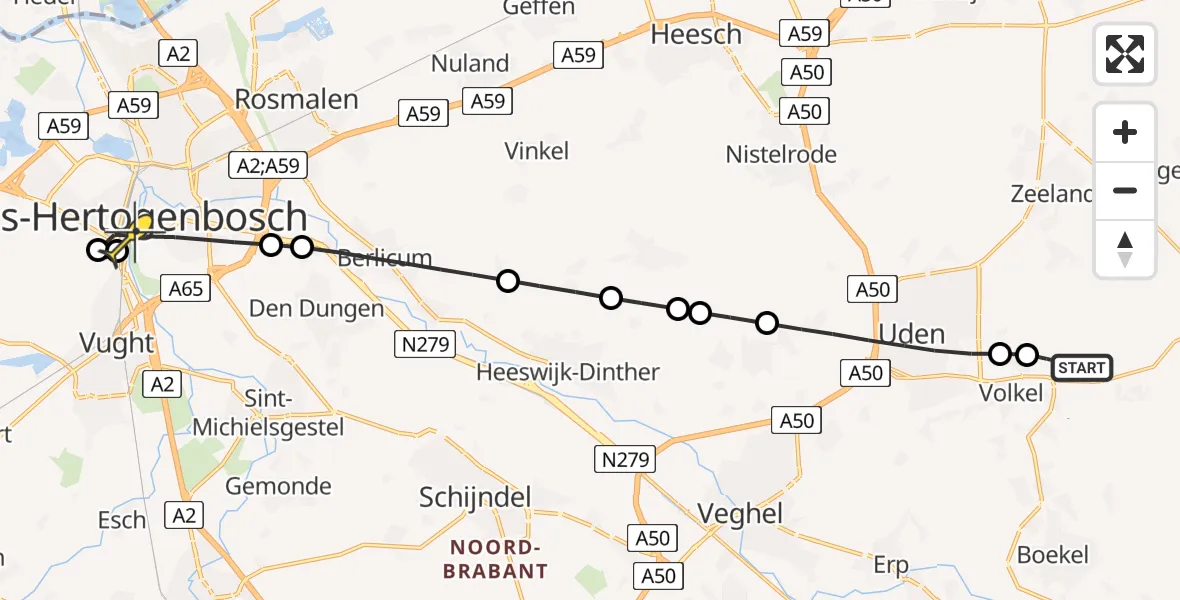 Routekaart van de vlucht: Lifeliner 3 naar 's-Hertogenbosch, Wilhelminaplein