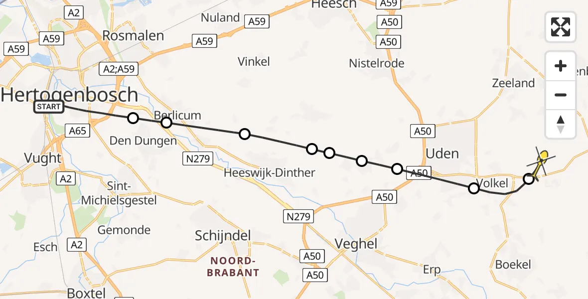 Routekaart van de vlucht: Lifeliner 3 naar Vliegbasis Volkel, Zeelandsedijk