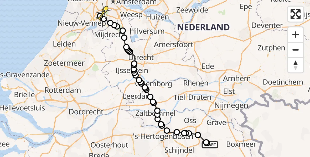 Routekaart van de vlucht: Politieheli naar Schiphol, Loevesteinse Randweg