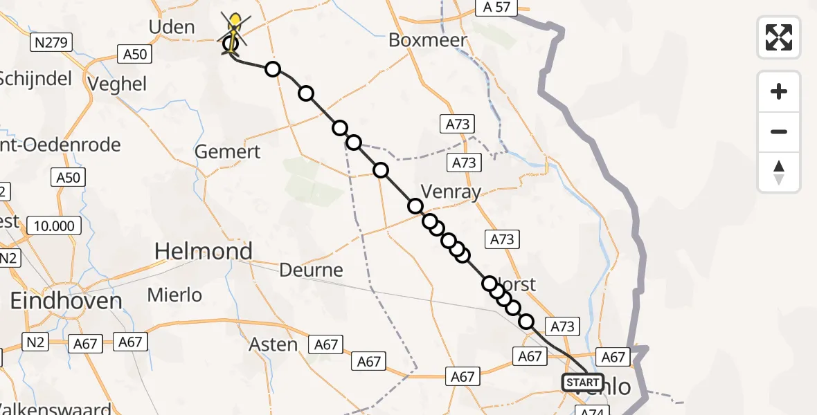 Routekaart van de vlucht: Lifeliner 3 naar Vliegbasis Volkel, Zeelandsedijk