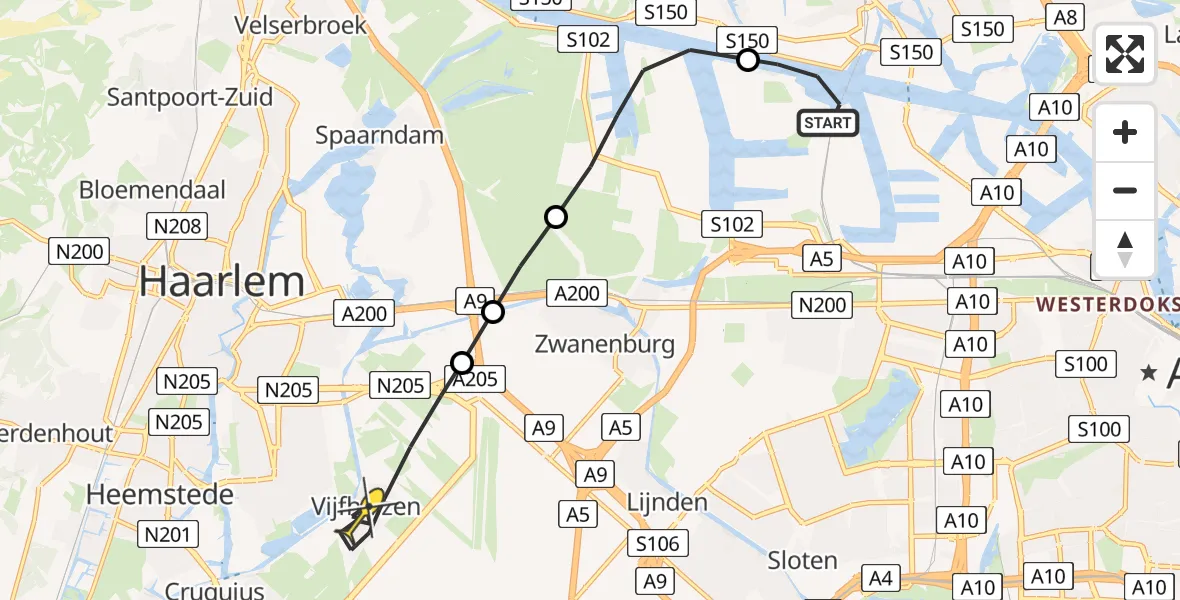 Routekaart van de vlucht: Lifeliner 1 naar Vijfhuizen, Liniewal