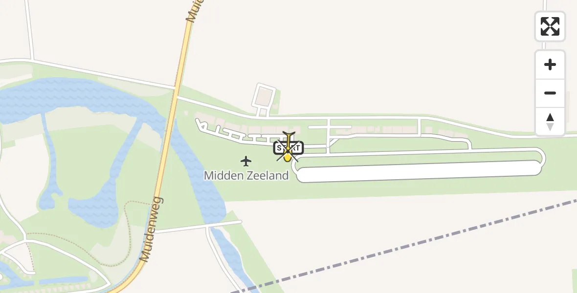 Routekaart van de vlucht: Kustwachthelikopter naar Vliegveld Midden-Zeeland, Calandweg