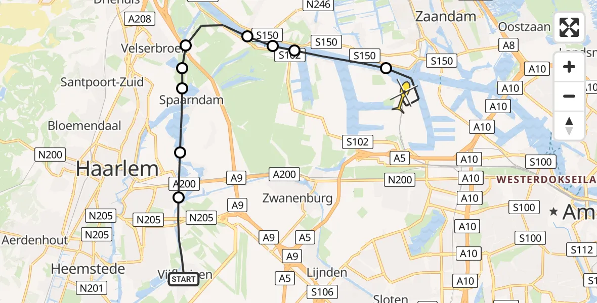 Routekaart van de vlucht: Lifeliner 1 naar Amsterdam Heliport, Hornweg