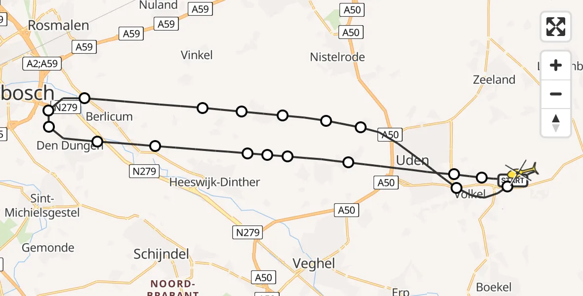 Routekaart van de vlucht: Lifeliner 3 naar Vliegbasis Volkel, Zeelandsedijk