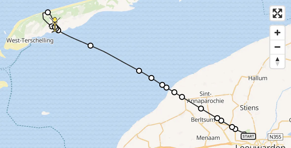 Routekaart van de vlucht: Ambulancehelikopter naar Midsland, Kallandspad