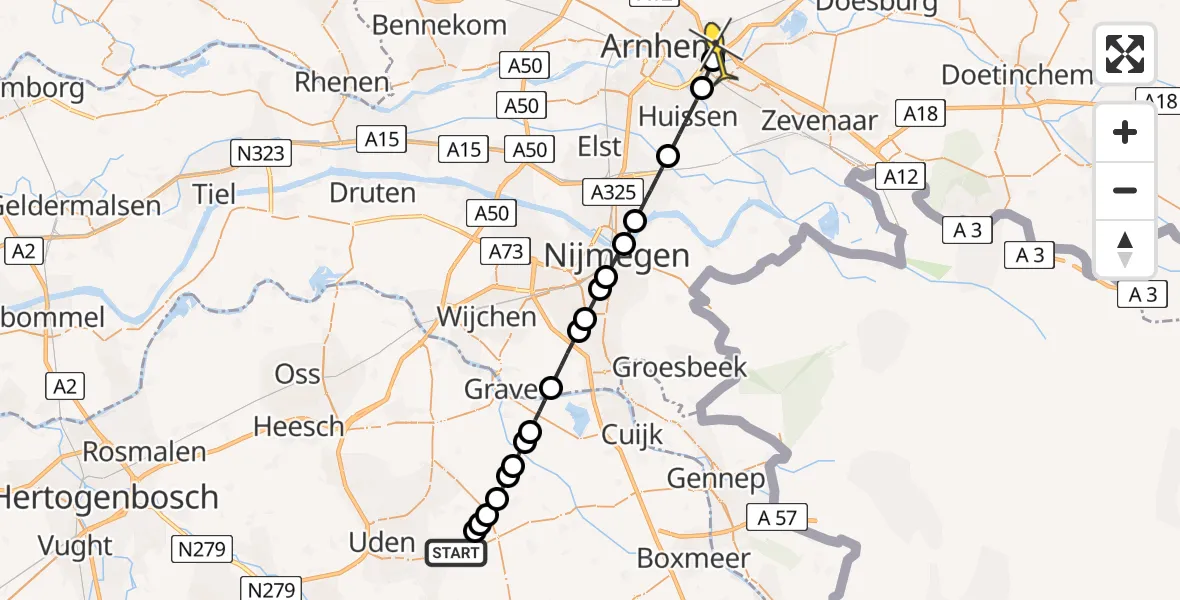 Routekaart van de vlucht: Lifeliner 3 naar Arnhem, IJsseloordweg