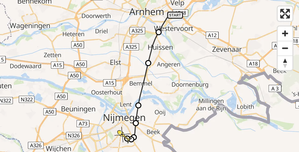 Routekaart van de vlucht: Lifeliner 3 naar Radboud Universitair Medisch Centrum, Geert Grooteplein Zuid