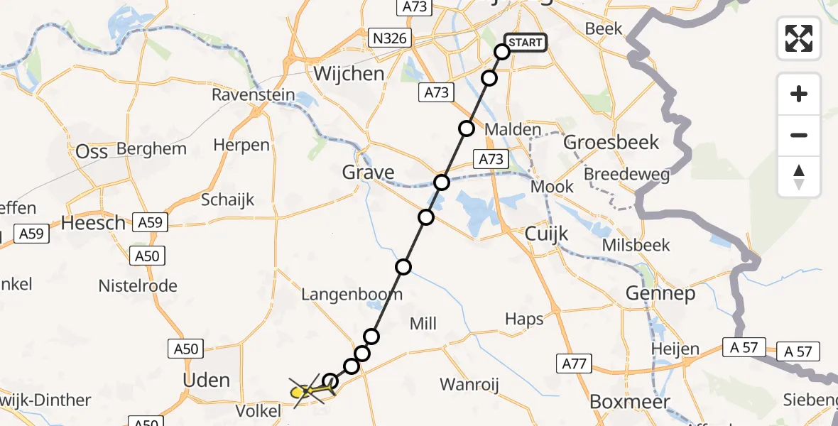 Routekaart van de vlucht: Lifeliner 3 naar Vliegbasis Volkel, Zeelandsedijk