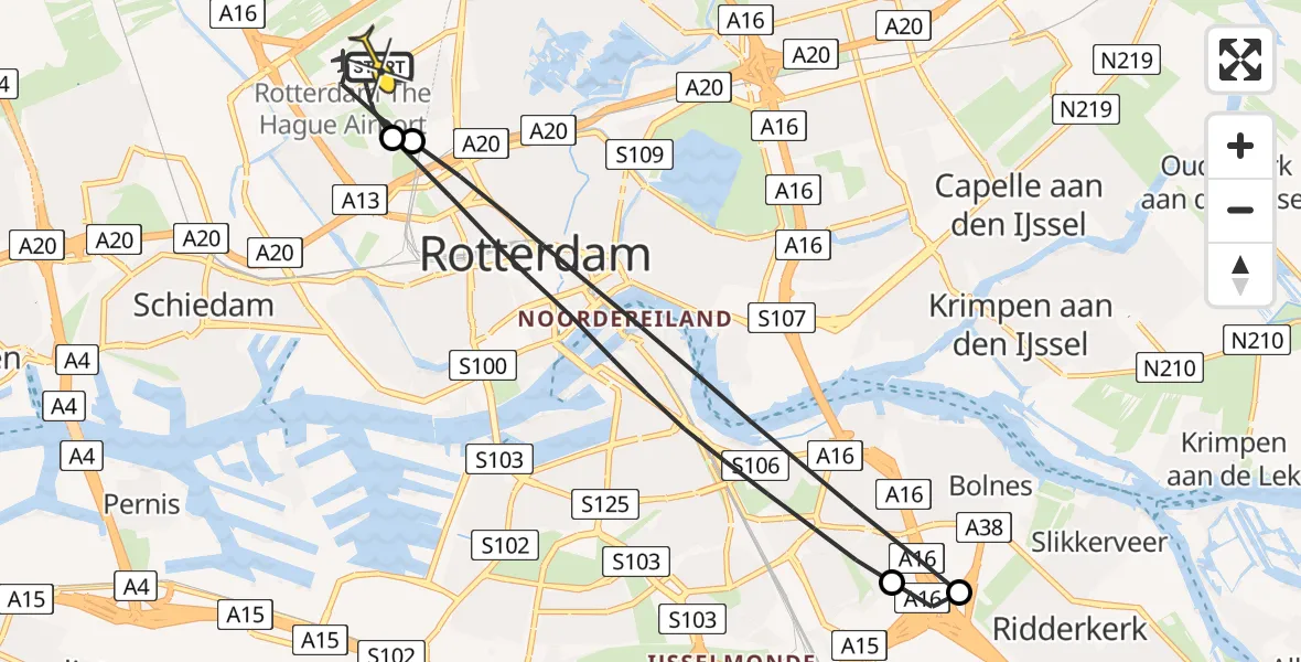 Routekaart van de vlucht: Lifeliner 2 naar Rotterdam The Hague Airport, Brandenburgbaan