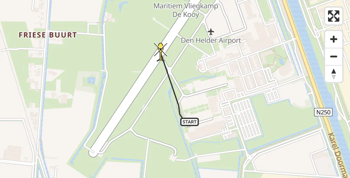 Routekaart van de vlucht: Kustwachthelikopter naar Vliegveld De Kooy, Luchthavenweg