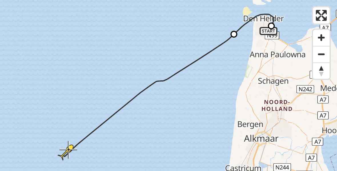 Routekaart van de vlucht: Kustwachthelikopter naar Oostoeverweg