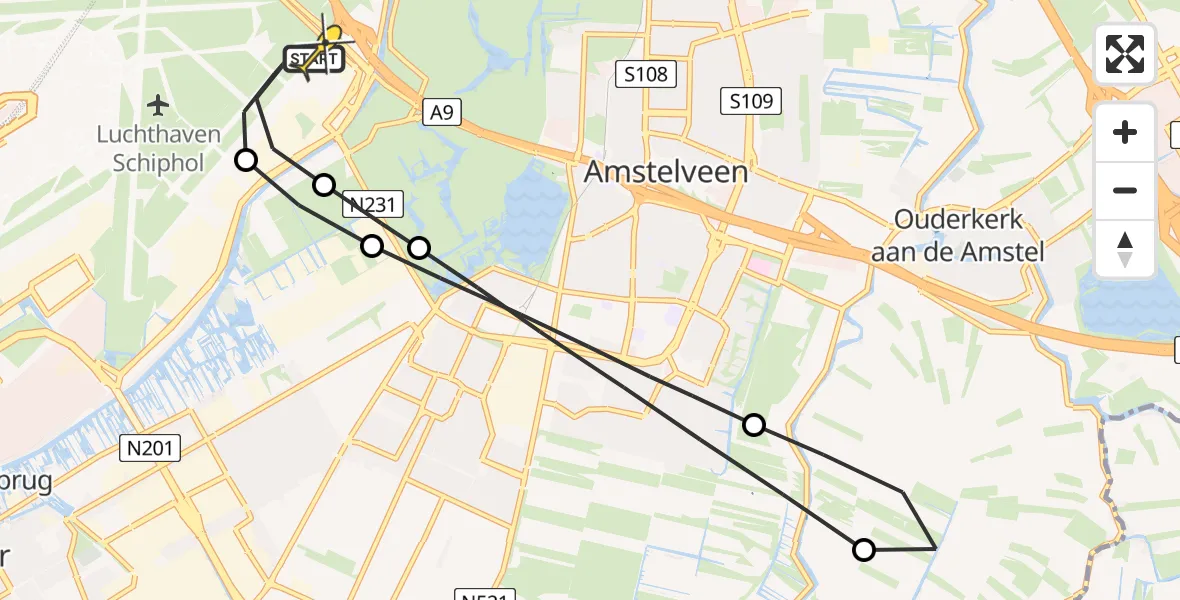 Routekaart van de vlucht: Politieheli naar Schiphol, Thermiekstraat