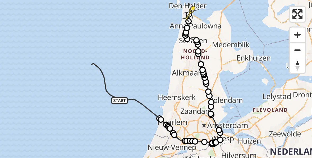 Routekaart van de vlucht: Kustwachthelikopter naar Vliegveld De Kooy, Luchthavenweg