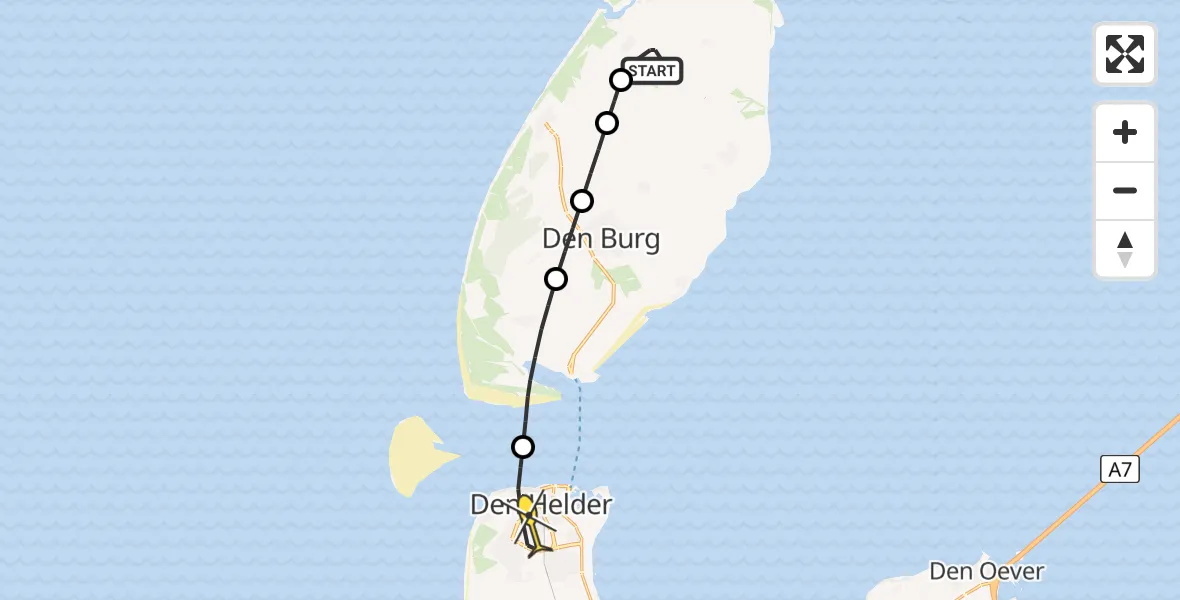 Routekaart van de vlucht: Ambulancehelikopter naar Den Helder, Fresiastraat