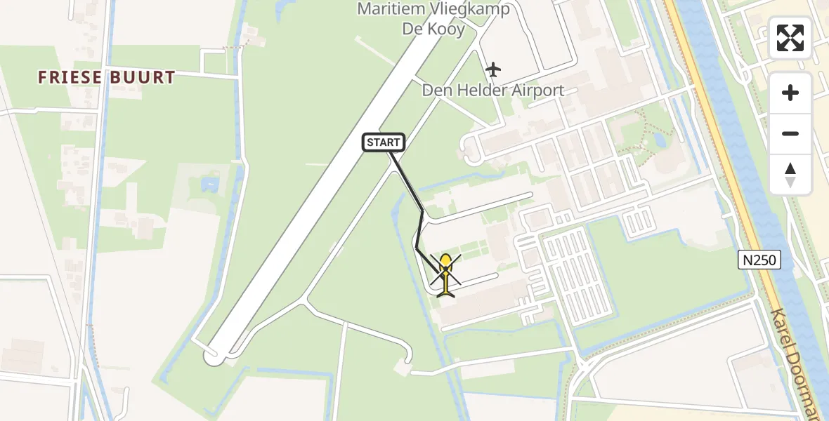 Routekaart van de vlucht: Kustwachthelikopter naar Vliegveld De Kooy, Luchthavenweg