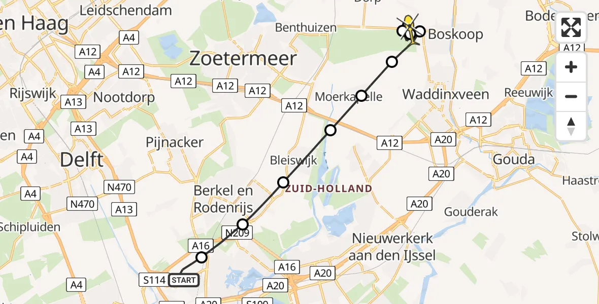 Routekaart van de vlucht: Lifeliner 2 naar Boskoop, Hoogeveenseweg
