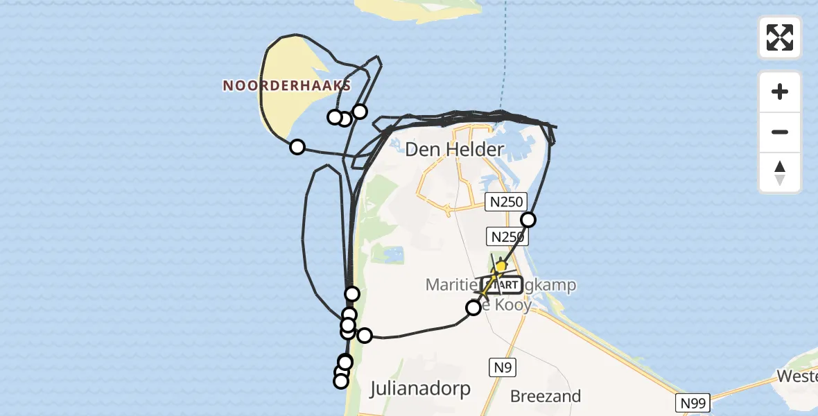 Routekaart van de vlucht: Kustwachthelikopter naar Vliegveld De Kooy, Luchthavenweg