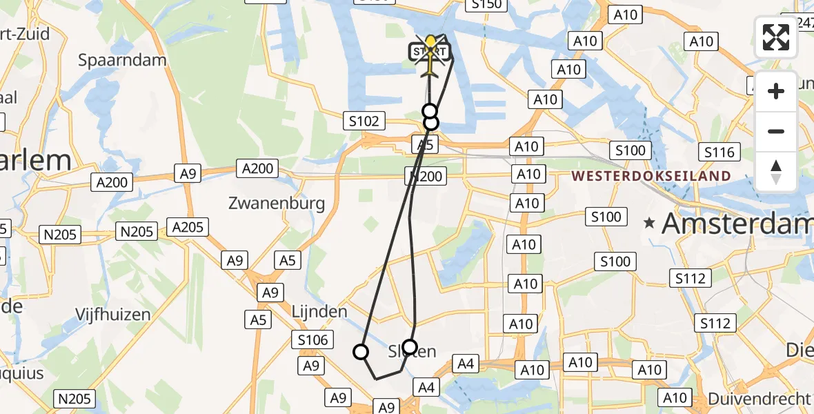 Routekaart van de vlucht: Lifeliner 1 naar Amsterdam Heliport, Hornweg