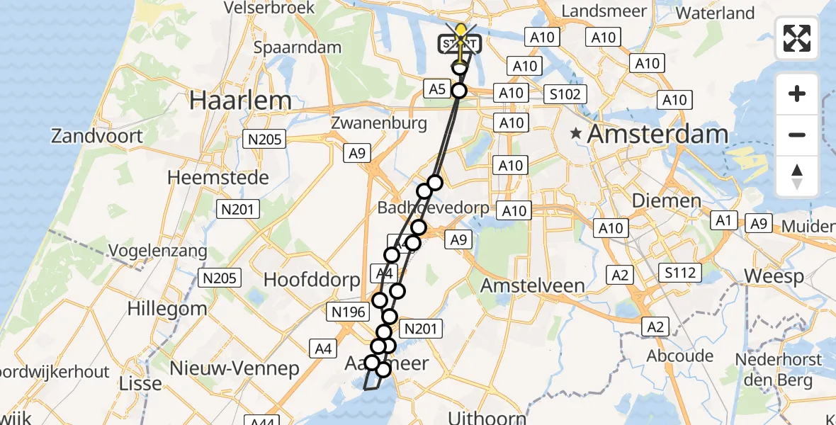 Routekaart van de vlucht: Lifeliner 1 naar Amsterdam Heliport, Hornweg