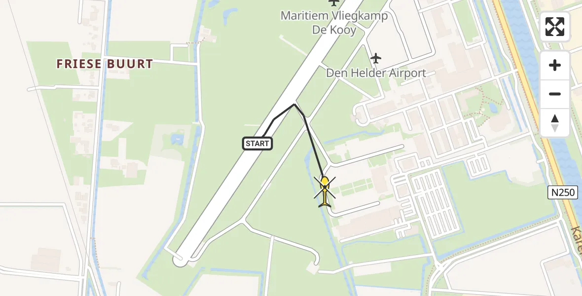 Routekaart van de vlucht: Kustwachthelikopter naar Vliegveld De Kooy, Luchthavenweg