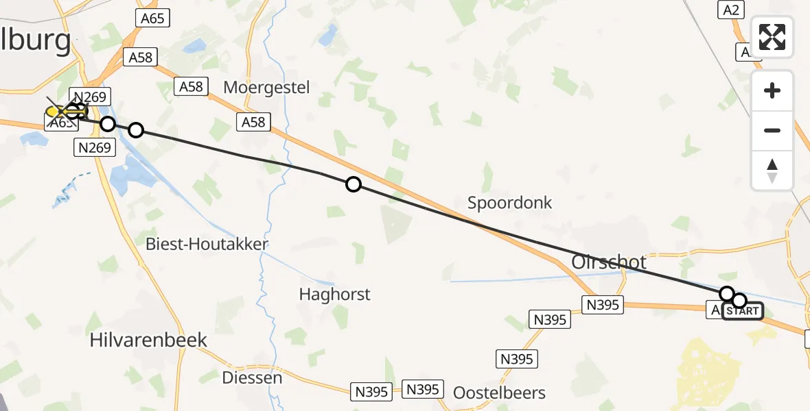 Routekaart van de vlucht: Lifeliner 1 naar Tilburg, Leijweg