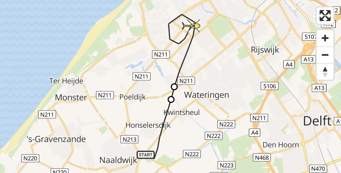 Routekaart van de vlucht: Lifeliner 2 naar Den Haag, Charlotte Jacobslaan