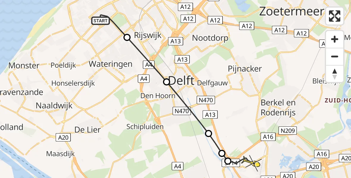 Routekaart van de vlucht: Lifeliner 2 naar Rotterdam The Hague Airport, Brandenburgbaan