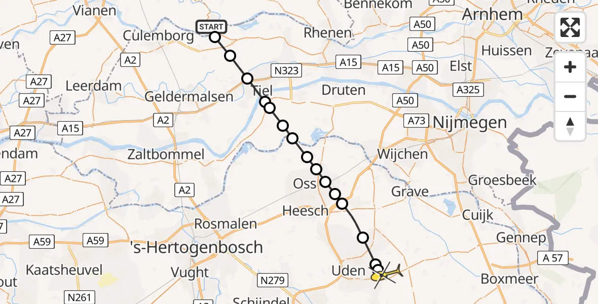 Routekaart van de vlucht: Lifeliner 3 naar Vliegbasis Volkel, Zeelandsedijk