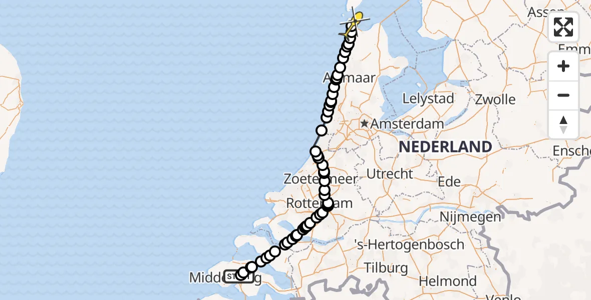 Routekaart van de vlucht: Kustwachthelikopter naar Vliegveld De Kooy, Luchthavenweg