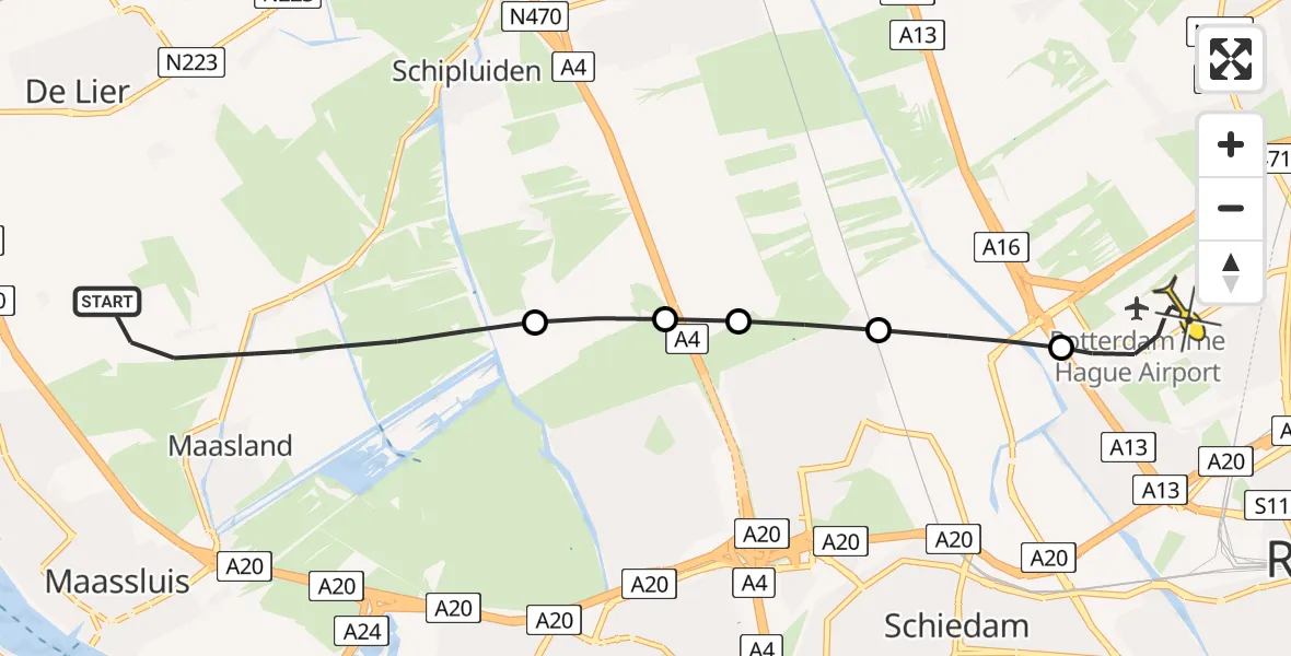 Routekaart van de vlucht: Lifeliner 2 naar Rotterdam The Hague Airport, Brandenburgbaan