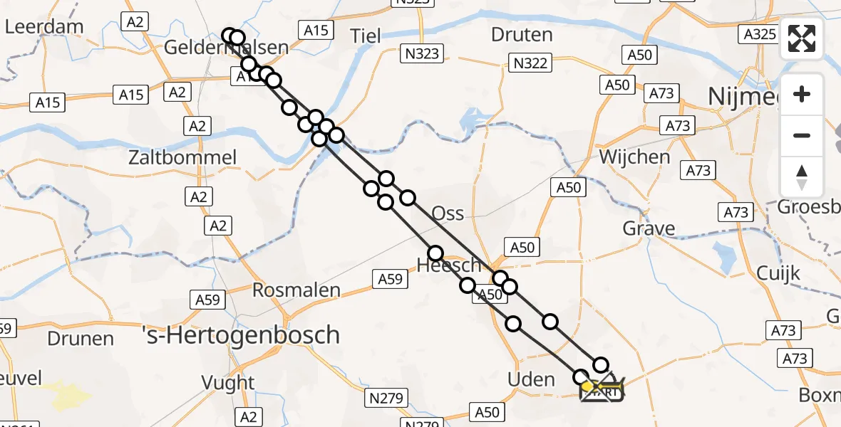 Routekaart van de vlucht: Lifeliner 3 naar Vliegbasis Volkel, Zeelandsedijk