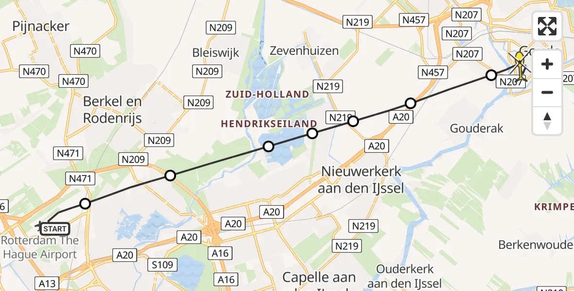 Routekaart van de vlucht: Lifeliner 2 naar Gouda, Emmastraat