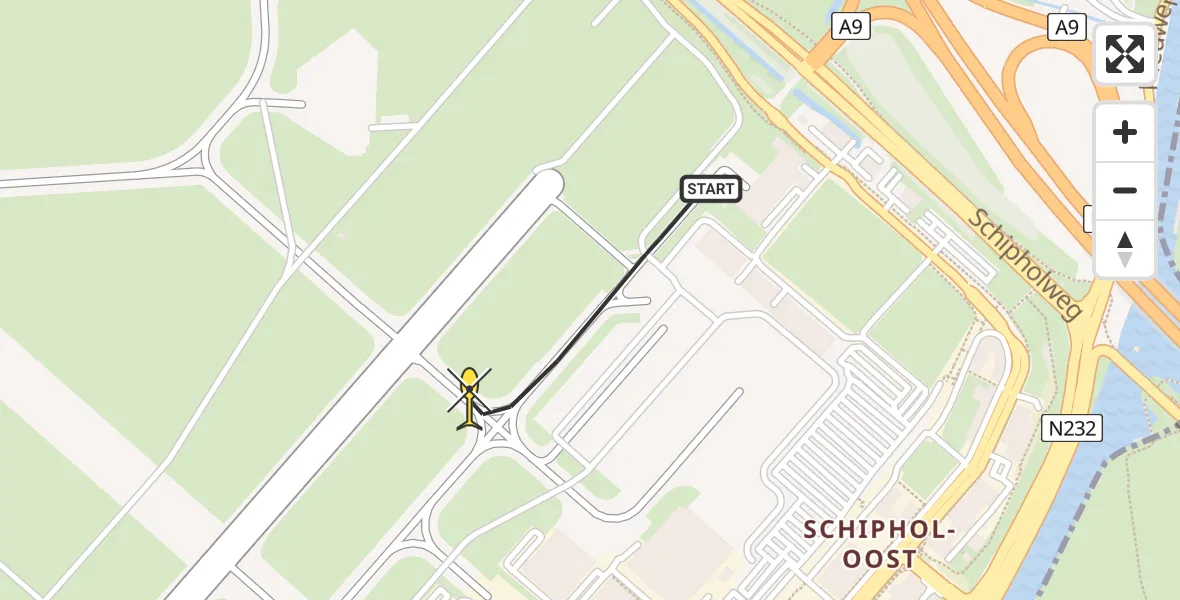 Routekaart van de vlucht: Politiehelikopter naar Schiphol, Kraayveldstraat