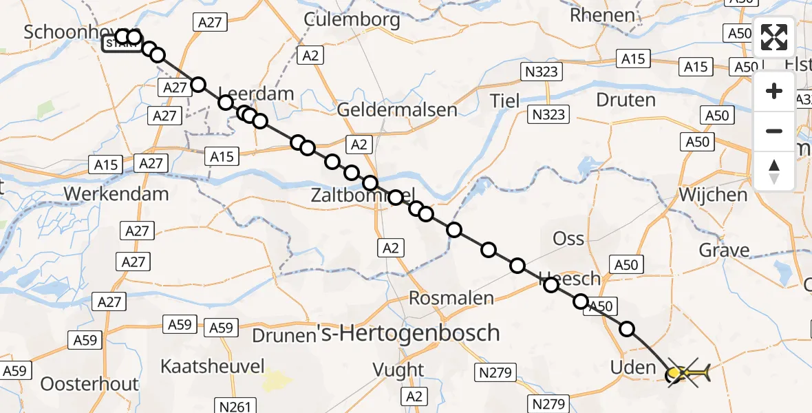Routekaart van de vlucht: Lifeliner 3 naar Vliegbasis Volkel, Zeelandsedijk