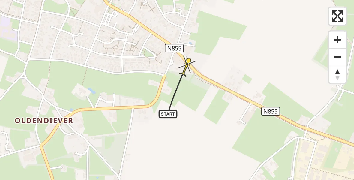 Routekaart van de vlucht: Lifeliner 4 naar Diever, Moleneinde