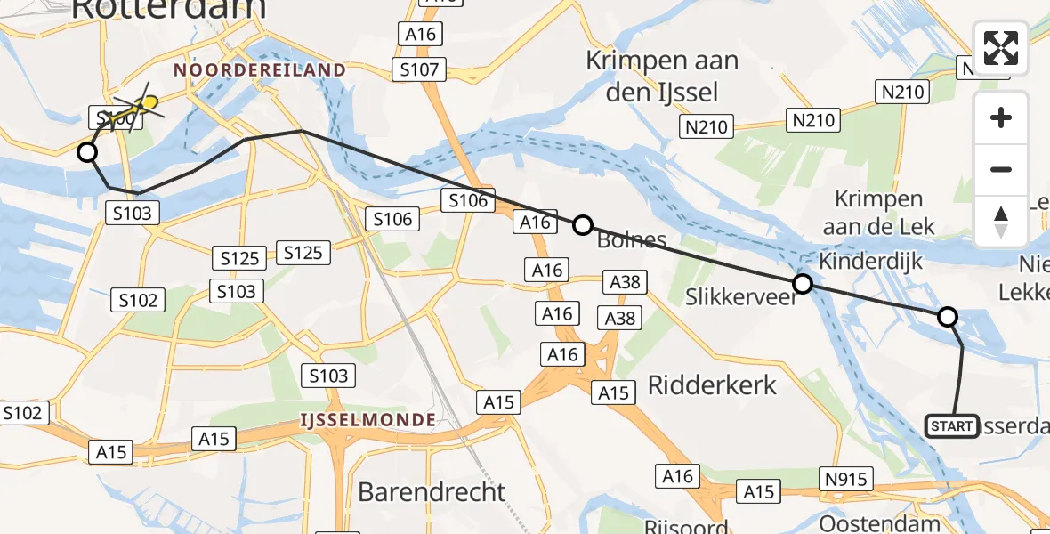 Routekaart van de vlucht: Lifeliner 2 naar Erasmus MC, Westzeedijk