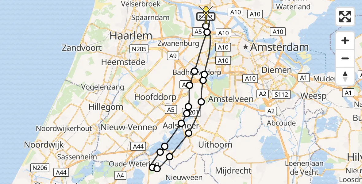 Routekaart van de vlucht: Lifeliner 1 naar Amsterdam Heliport, Hornweg