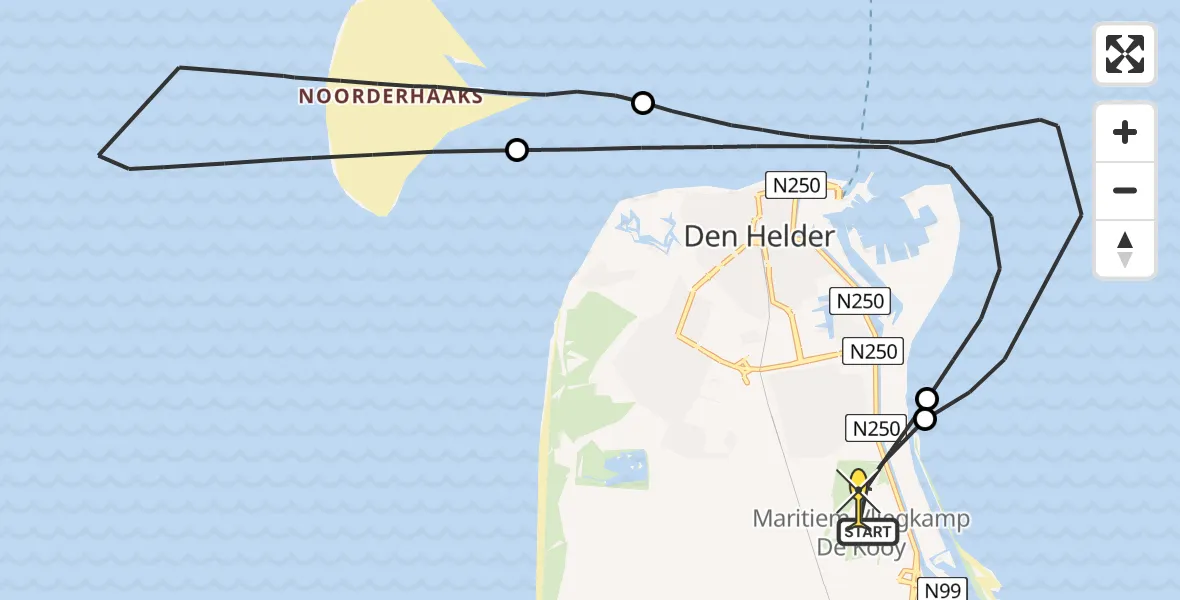 Routekaart van de vlucht: Kustwachthelikopter naar Vliegveld De Kooy, Luchthavenweg