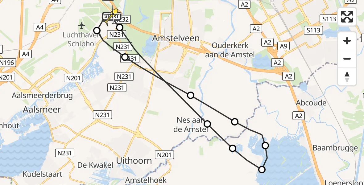 Routekaart van de vlucht: Politieheli naar Schiphol, Thermiekstraat